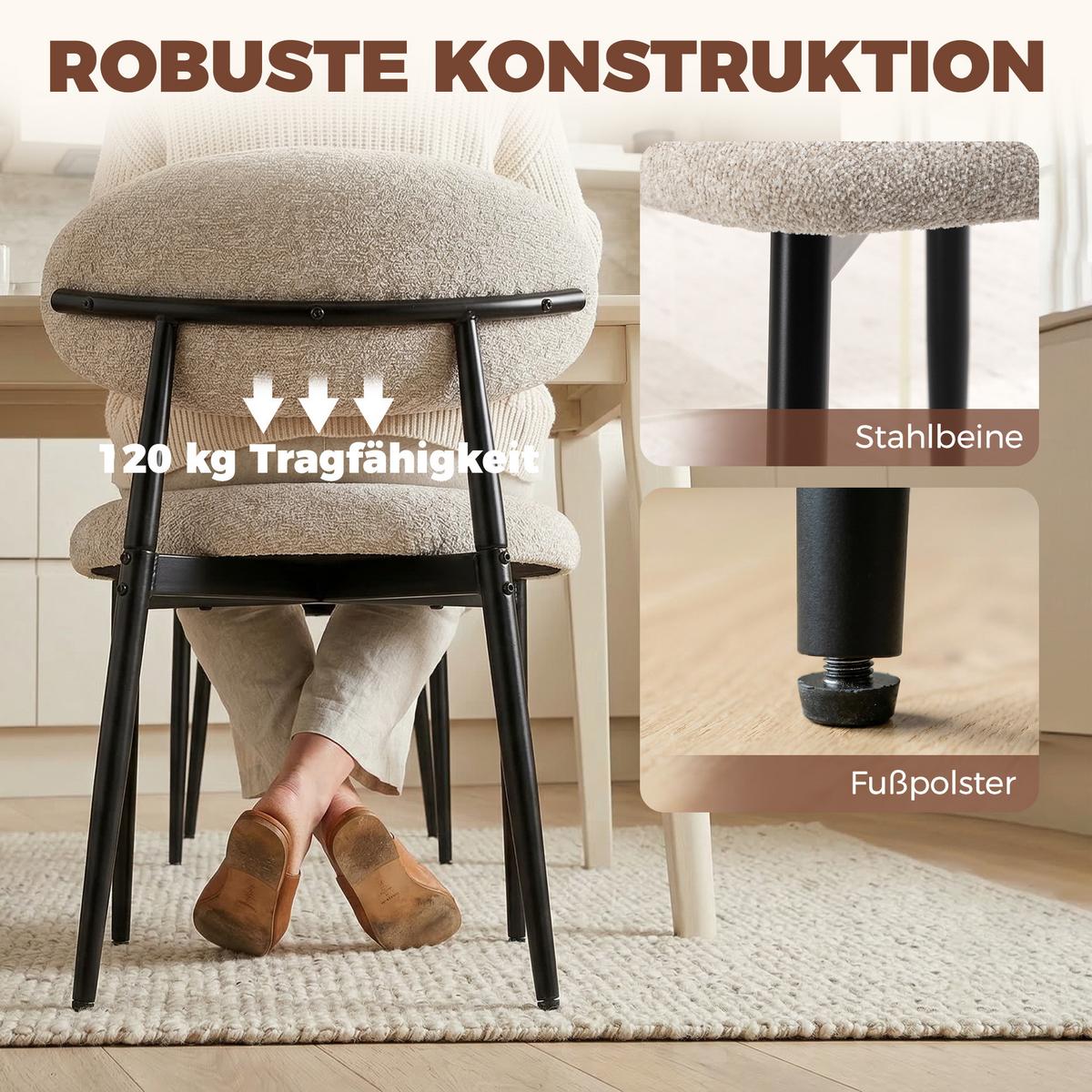 ESSZIMMERSTUHL 2ER-SET in Leinenoptik Beige - Beige/Schwarz, Textil/Metall (58/77/58cm) - HOMCOM