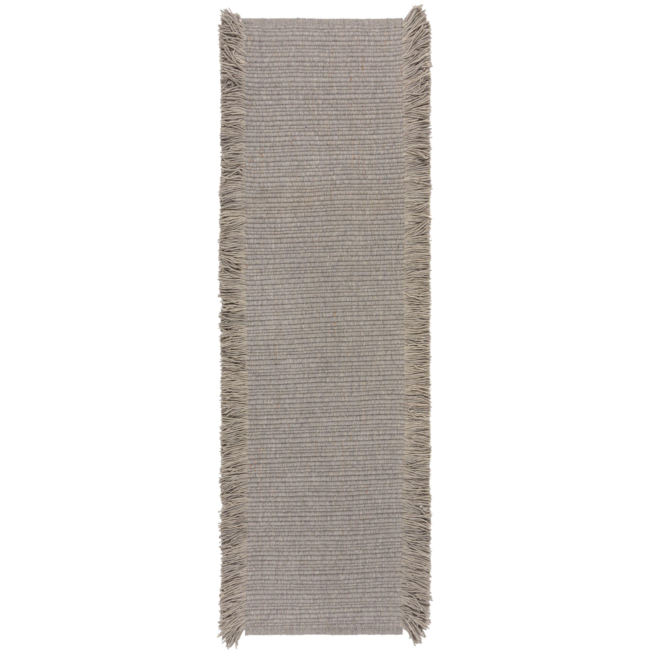 WOLLTEPPICH handgewebt mit Fransen BOYNE, im Landhaus-Stil, Grau, 60 x 230 cm - Grau, Textil (60/230cm) - KADIMA DESIGN