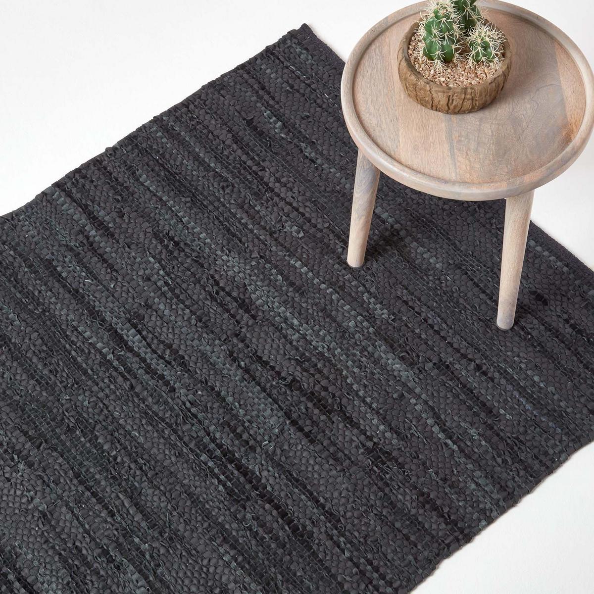 LEDERTEPPICH Denver gewebt 150/240 cm - Schwarz, Leder (150/240cm) - Homescapes