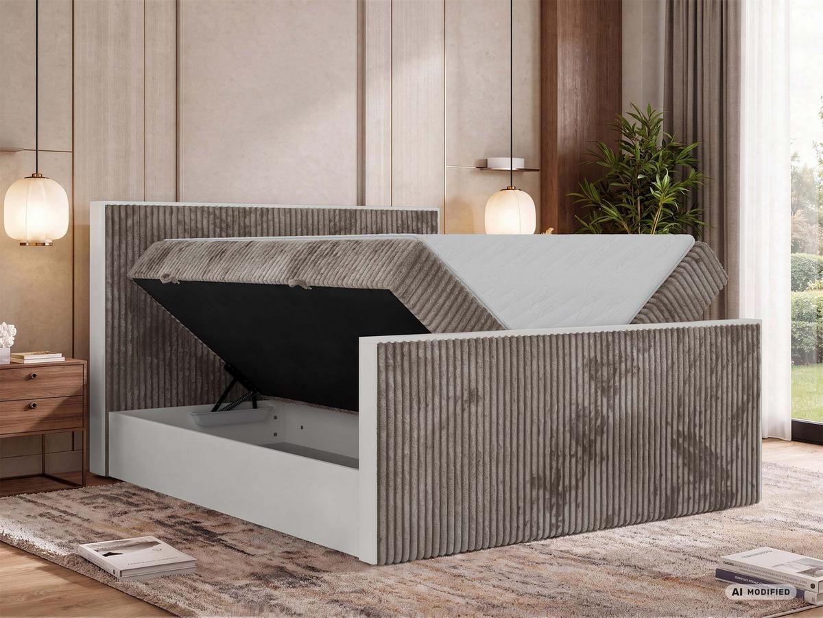 BOXBETT TRAVIT DUO 200/200 - Hellbraun Cord - Topper Visco - H3 - Hellbraun/Schwarz, Kunststoff/Textil (200/200cm) - MKS