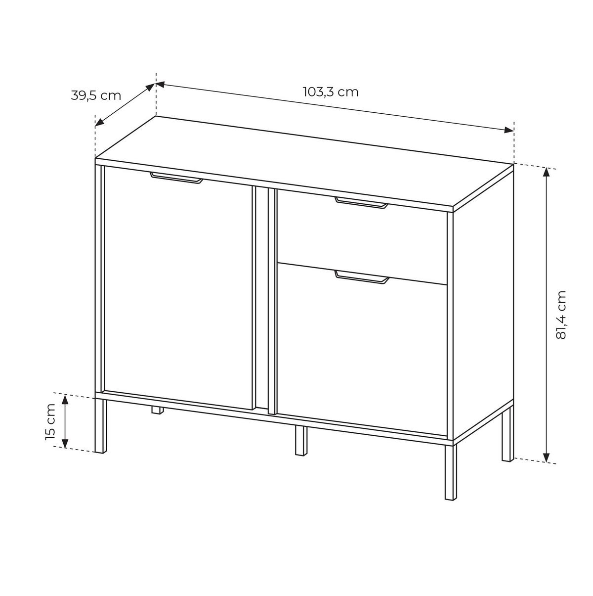 SIDEBOARD Catanian 2T 1S Grau 103,3/81,4/39,5 cm – mit goldenen Griffen und schwarzen Beinen - Schwarz/Grau, Holzwerkstoff/Metall (103.3/81.4/39.5cm) - AX Living