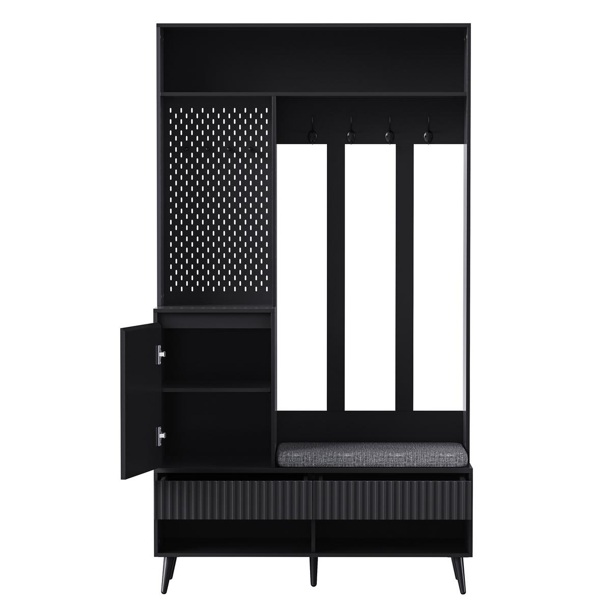 GARDEROBE schwarz sitzbank stauraum - Schwarz, Holzwerkstoff (100/180/35cm) - Urban Meuble