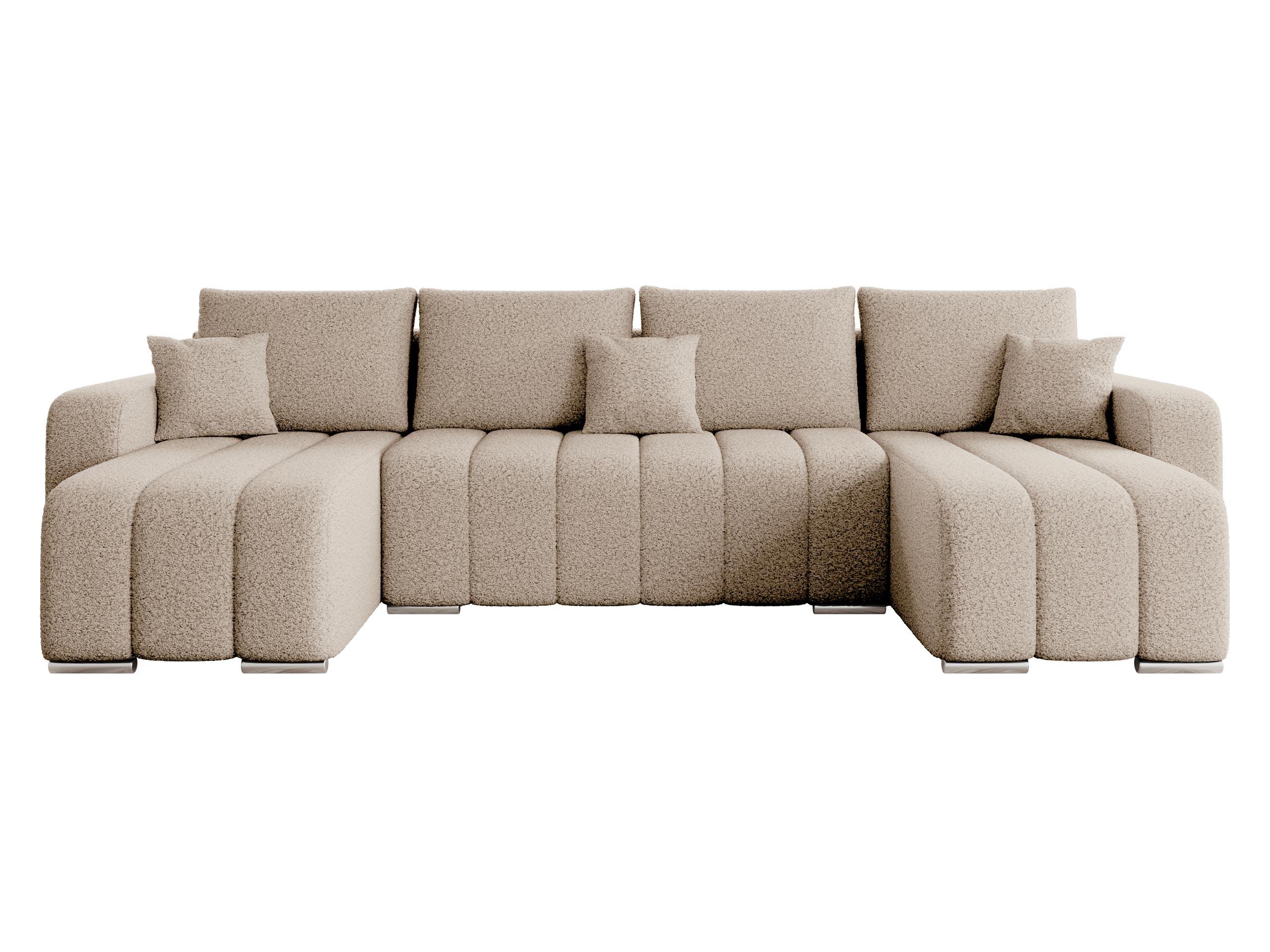 WOHNLANDSCHAFT Pufetto U Boucle - Beige/Silberfarben, Holz/Textil (313/86/147cm) - MIRJAN24