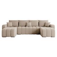 WOHNLANDSCHAFT Pufetto U Boucle - Beige/Silberfarben, Holz/Textil (313/86/147cm) - MIRJAN24