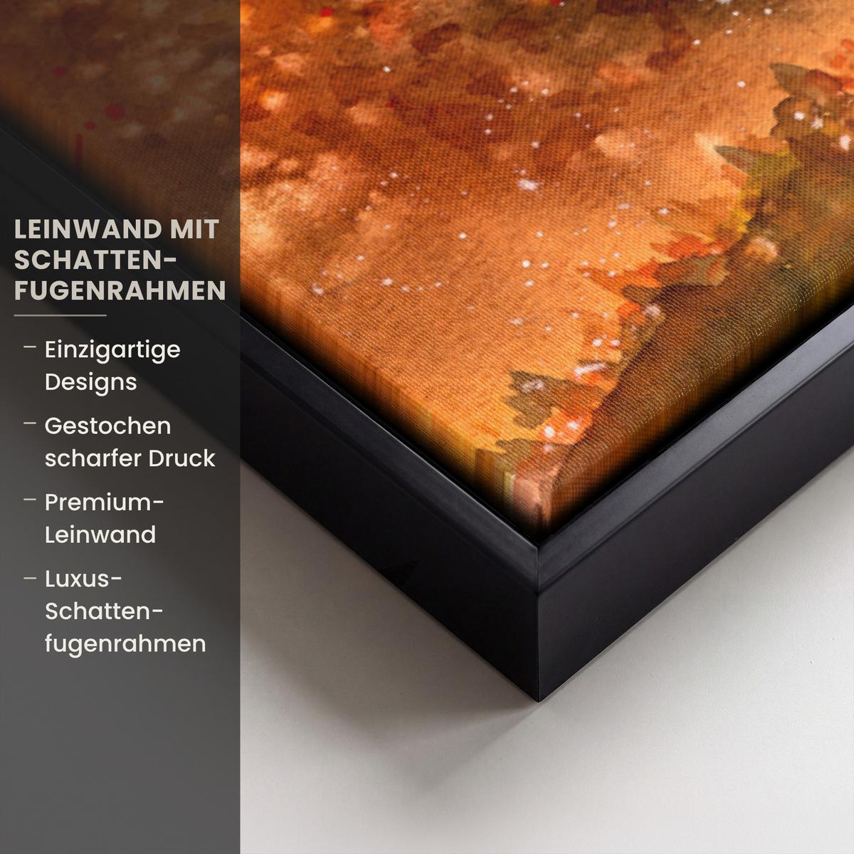 LEINWAND Bilder mit Rahmen - Natur - Ölfarbe - Hirsche - Tiere - Herbst - Orange - 60x40 - Orange, Textil (60/40cm) - MuchoWow