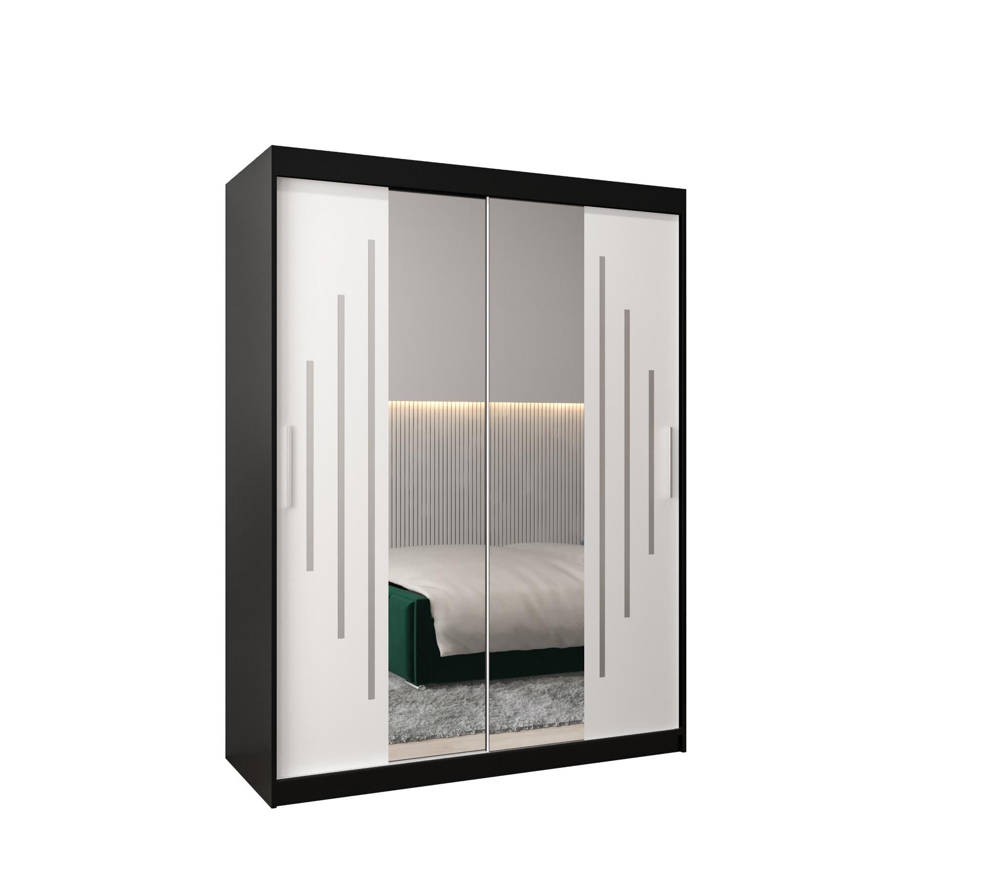 SCHWEBETÜRENSCHRANK 200/150/62 2-türig - Silberfarben/Schwarz, Holz/Kunststoff (150/200/62cm) - Abiks Möbel