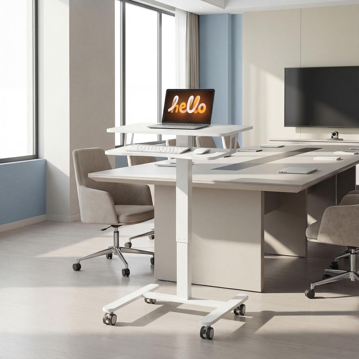 LAPTOPTISCH mit Rollen MDF Stahl Weiß - Weiß, Holzwerkstoff/Metall (65/60/107cm) - HOMCOM