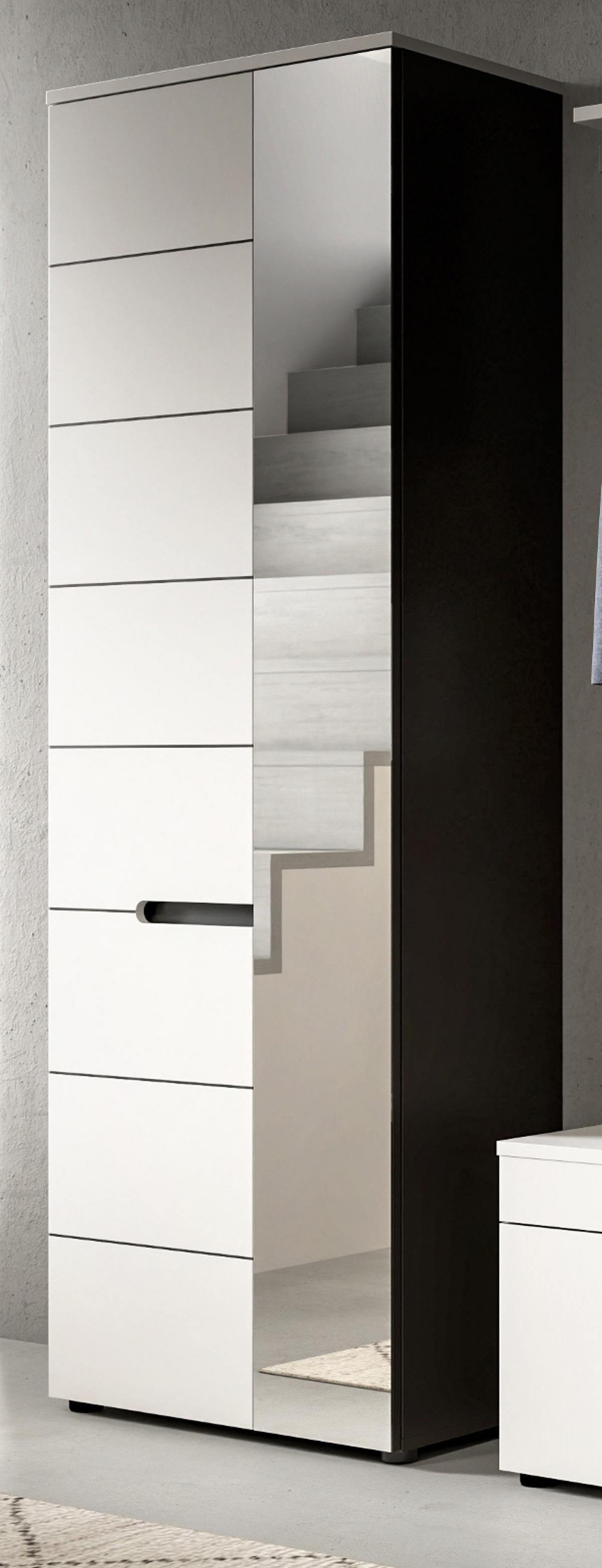 GARDEROBENSCHRANK weiß, grau 65 x 190 cm, Schuhschrank mit variabler Inneneinteilung, Soft-Close, Cooper - Schwarz/Weiß, Glas/Holzwerkstoff (65/190/37cm) - Inn.Furn