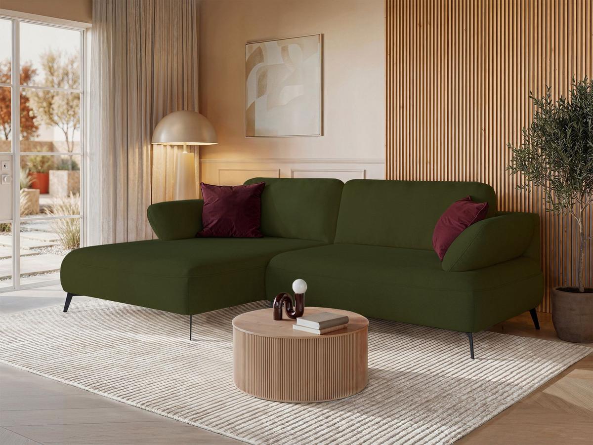 ECKSOFA Avolla Olivgrün links - Schwarz/Olivgrün, Textil/Metall (284/186cm) - Selsey
