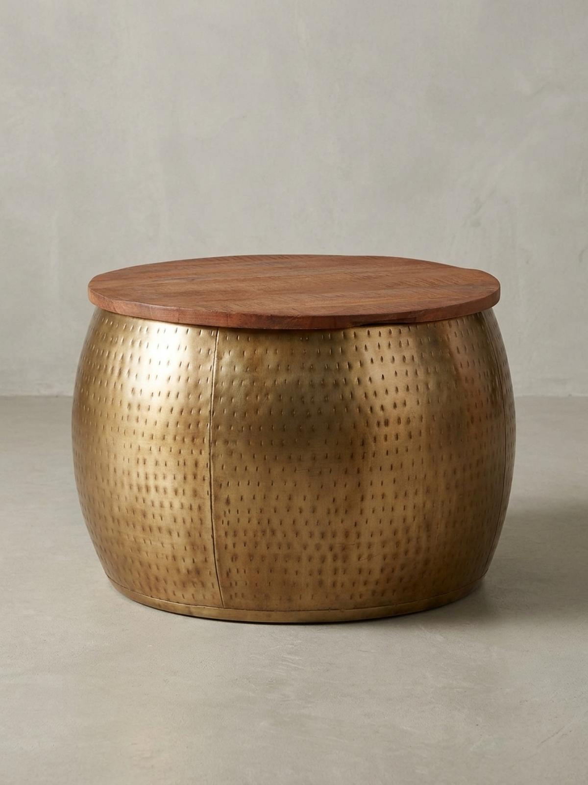 COUCHTISCH Massivholz Braun Gold, Modernes Design, Stauraum, Modell Aurora - Goldfarben, Holz/Metall (60/60/40cm) - KADIMA DESIGN