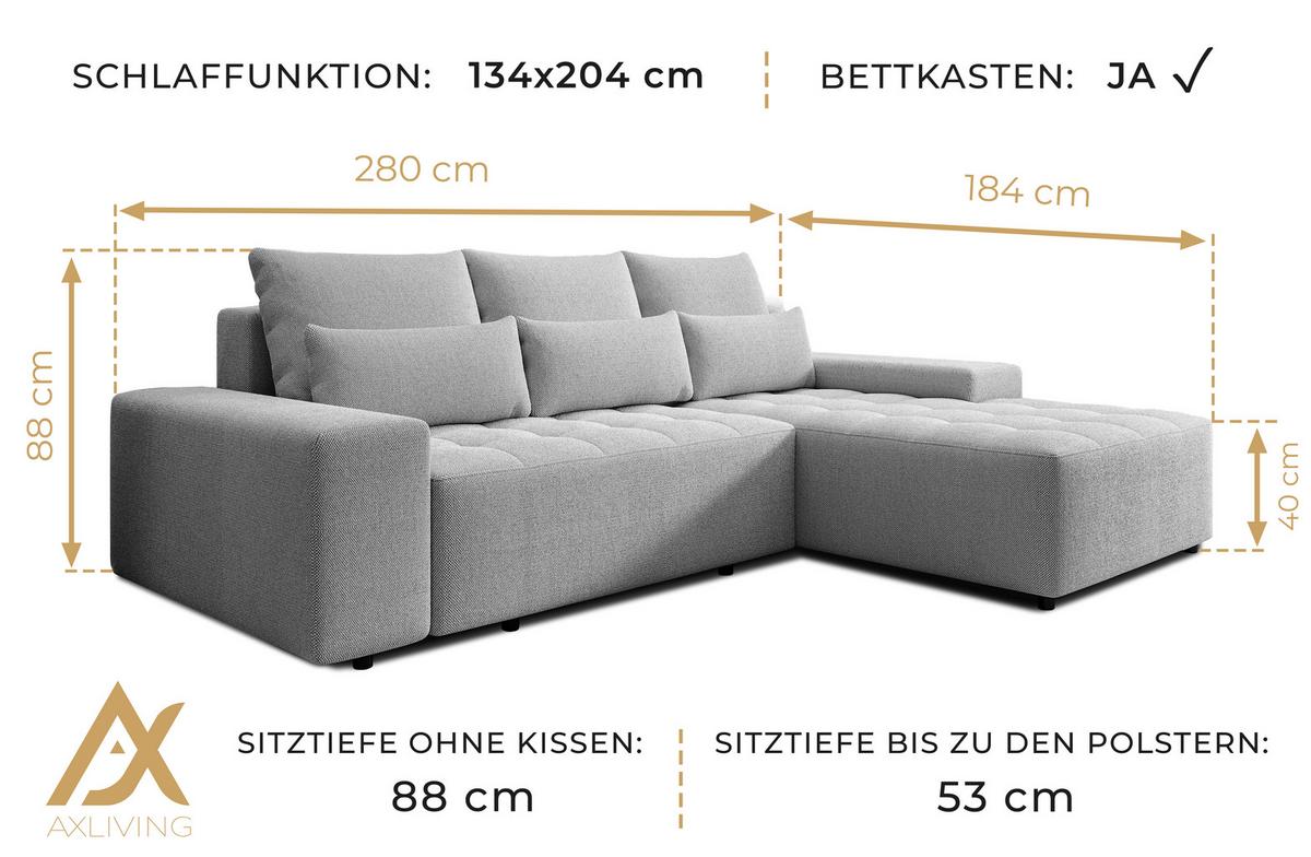 ECKSOFA L Form Alvorada Creme 280/184/88 cm – modernes Sofa fürs Wohnzimmer - Creme/Schwarz, Kunststoff/Textil (280/184cm) - AX Living