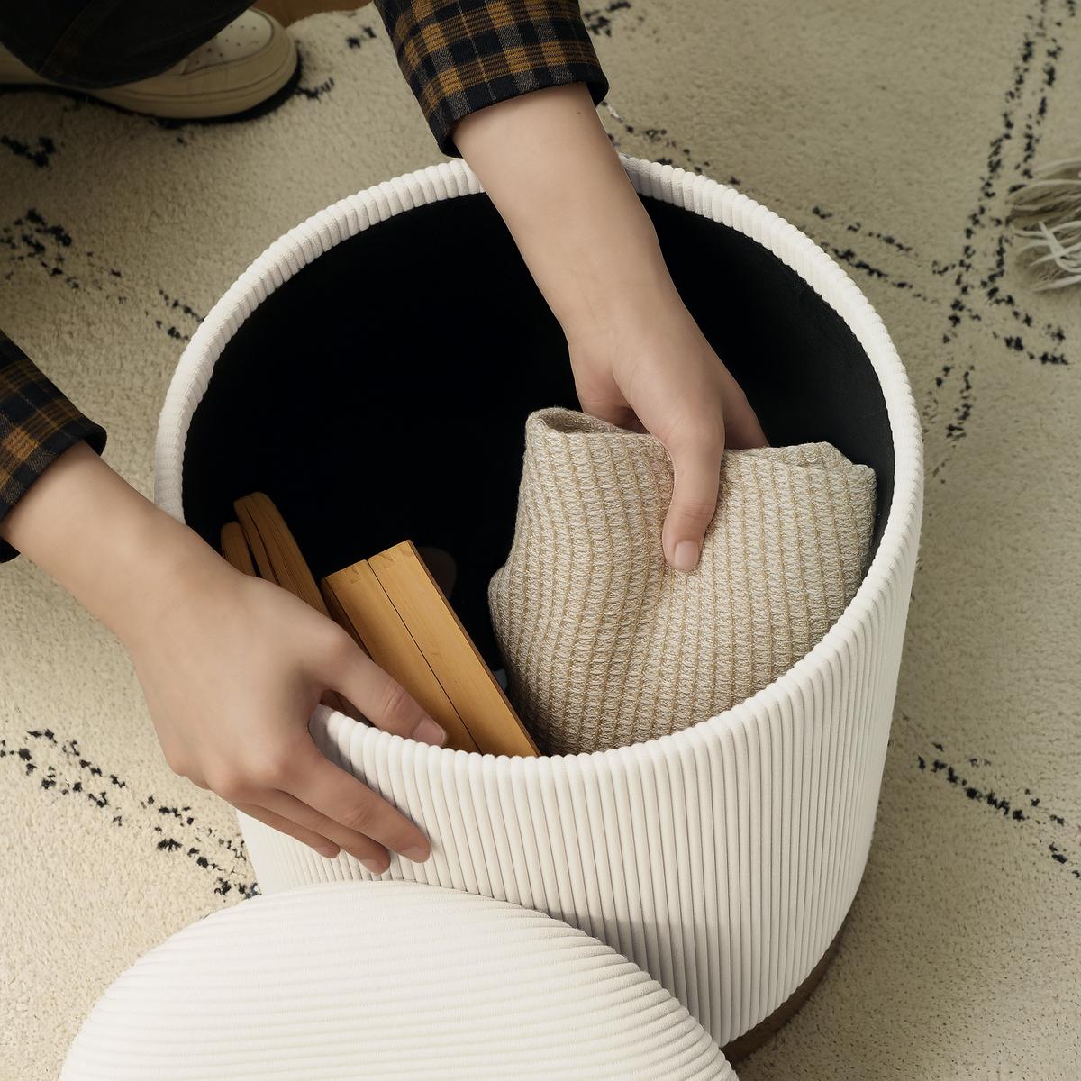 SITZHOCKER mit Stauraum 36 x 36 x 44 cm Cremeweiß - Creme, Textil (36/44/36cm) - HOMCOM