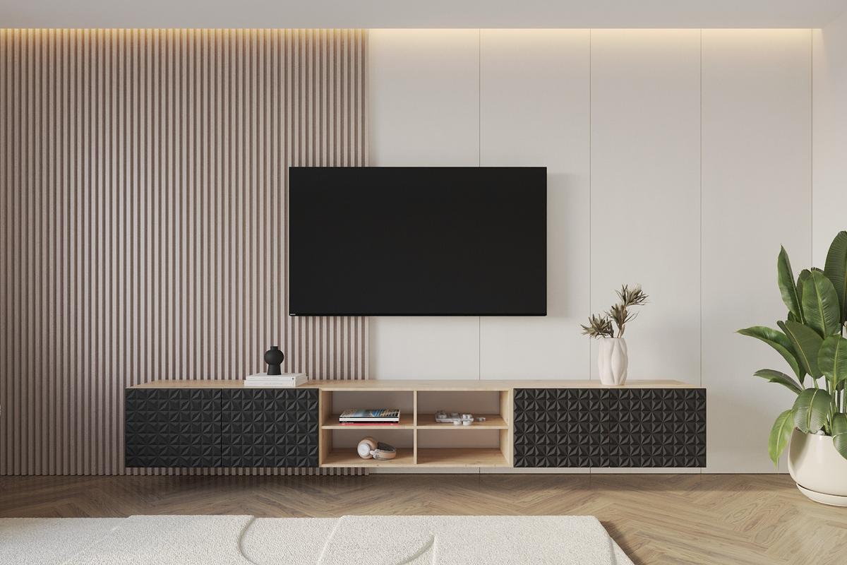 LOWBOARD VIRA-W 3x100x40x40 cm - Artisan / Schwarz - Schwarz, Holzwerkstoff (300/40/40cm) - ALTDECOR
