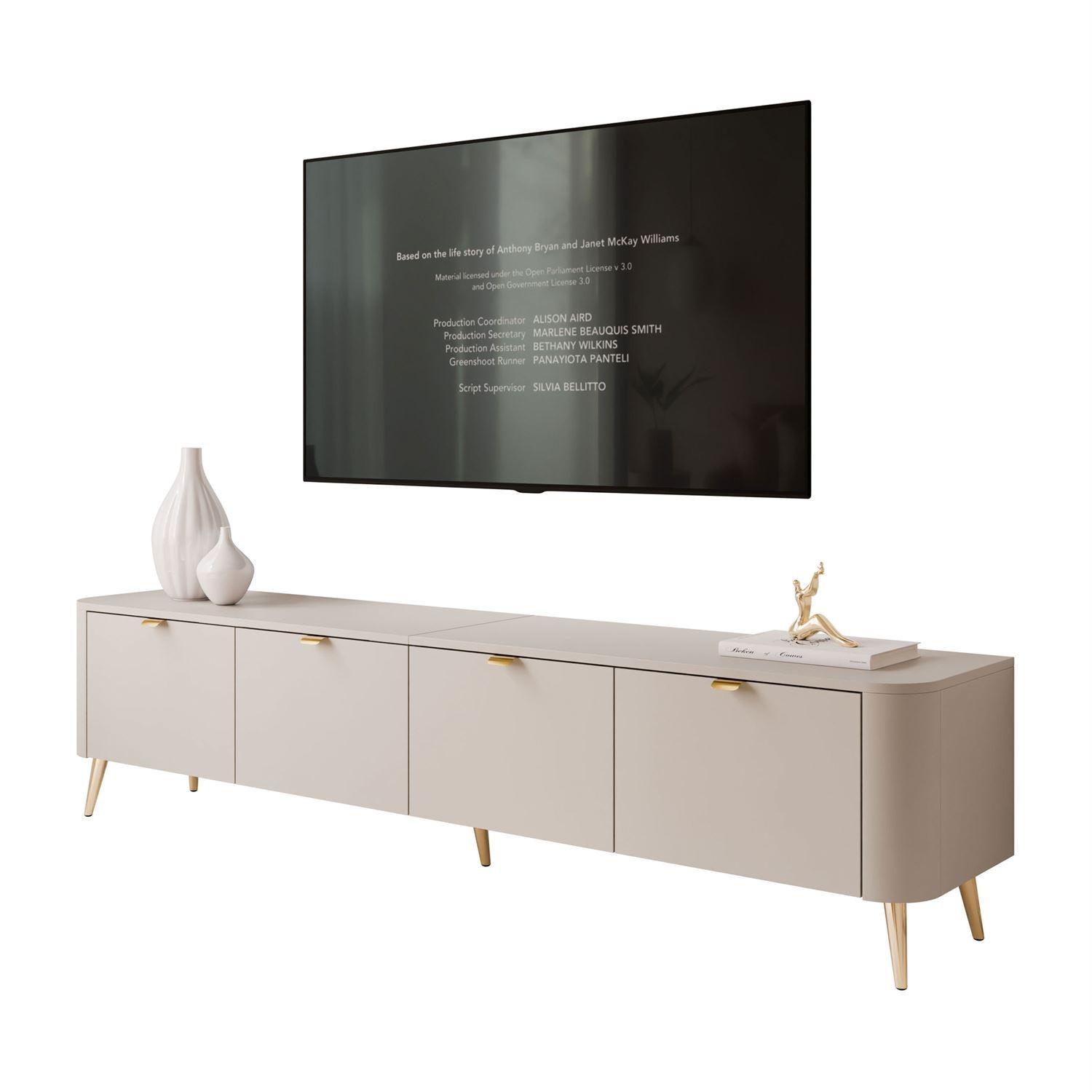 TV-SCHRANK CELESTE 200 cm mit Beleuchtung an den Gold Chrom Füßen - Kaschmir, Holzwerkstoff (200/46.5/40cm) - Lookway