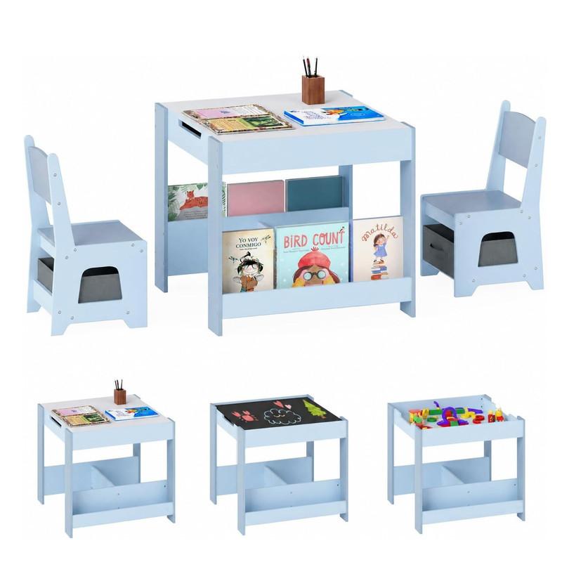 KINDERTISCH mit Stuhl blau(3-tlg) - Blau, Holzwerkstoff (62/56.5/62cm) - COSTWAY