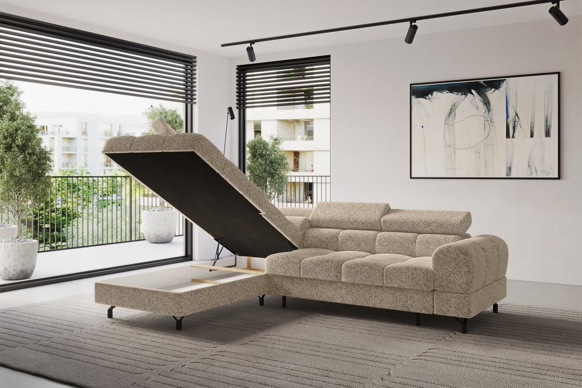 ECKSOFA mit Schlaffunktion Ottomane Links LUMA-L 272x203x70 Braun Velours - Schwarz/Braun, Holzwerkstoff/Kunststoff (272/203cm) - ALTDECOR
