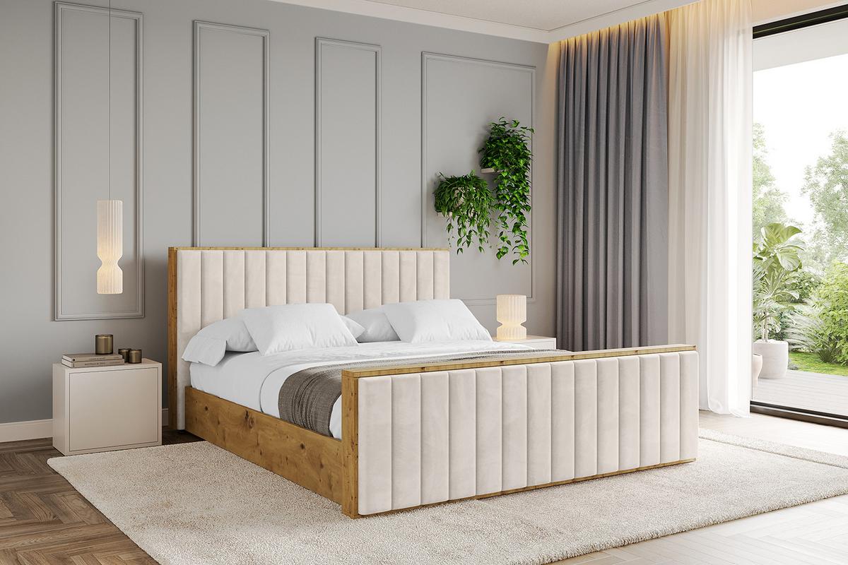 POLSTERBETT mit Bettkasten, Fußteil und Lattenrost, Boxbett mit Matratze H3/H4 - ENZO4-Z 180x200 Beige - Beige, Holzwerkstoff/Textil (180/200cm) - ALTDECOR