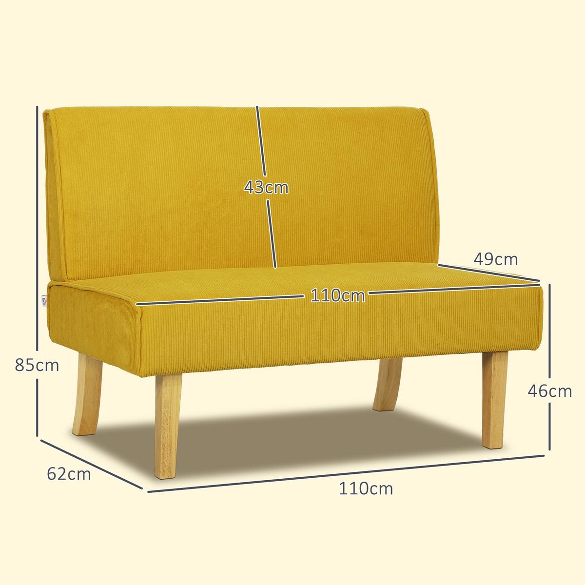 SOFA 2 Sitzer, mit Cord-Optik, 110 x 62 x 85 cm, Gelb - Gelb, Textil (62/85/110cm) - HOMCOM