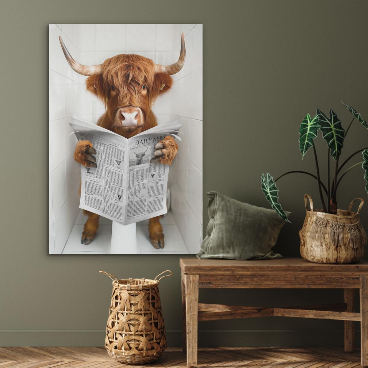 AKUSTIKBILD Schottischer Highlander - Tier - Zeitung - Toilette Wanddeko 70x100 cm - Kastanienfarben, Kunststoff (70/100/0.9cm) - MuchoWow