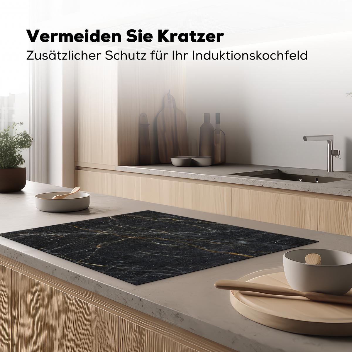HERDABDECKPLATTE Marmor - Schwarz - Gold - Grau - Marmorstruktur Induktionsmatte 77x59 cm - Goldfarben, Kunststoff (77/59/0.2cm) - MuchoWow