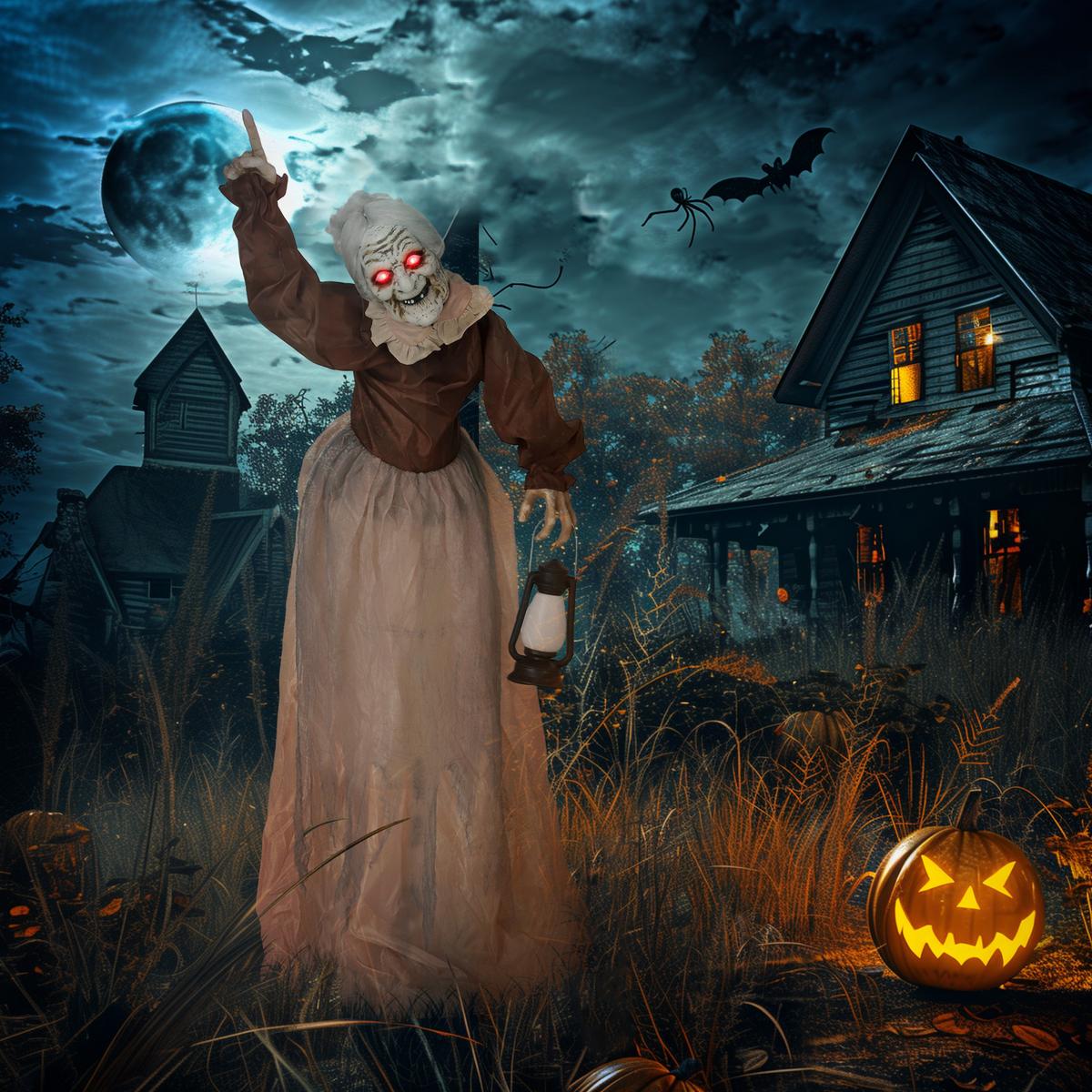HALLOWEEN-DEKORATION Hexe 150 cm mit LED-Lichter, Soundfunktion - Braun, Textil (25/150/90cm) - Outsunny