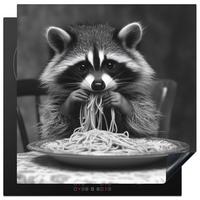 HERDABDECKPLATTE Waschbär - Niedlich - Pasta - Tischtuch - Schwarz - Weiß Induktionsmatte 78x78 cm - Grau, Kunststoff (78/78/0.2cm) - MuchoWow