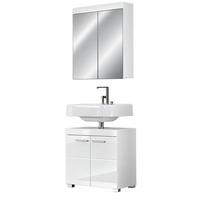 BADMÖBEL-SET weiß Hochglanz 2-teilig 60 cm, Badkombination in modernem Design - Weiß Hochglanz/Silberfarben, Glas/Holzwerkstoff (60/190/34cm) - Top.Furn
