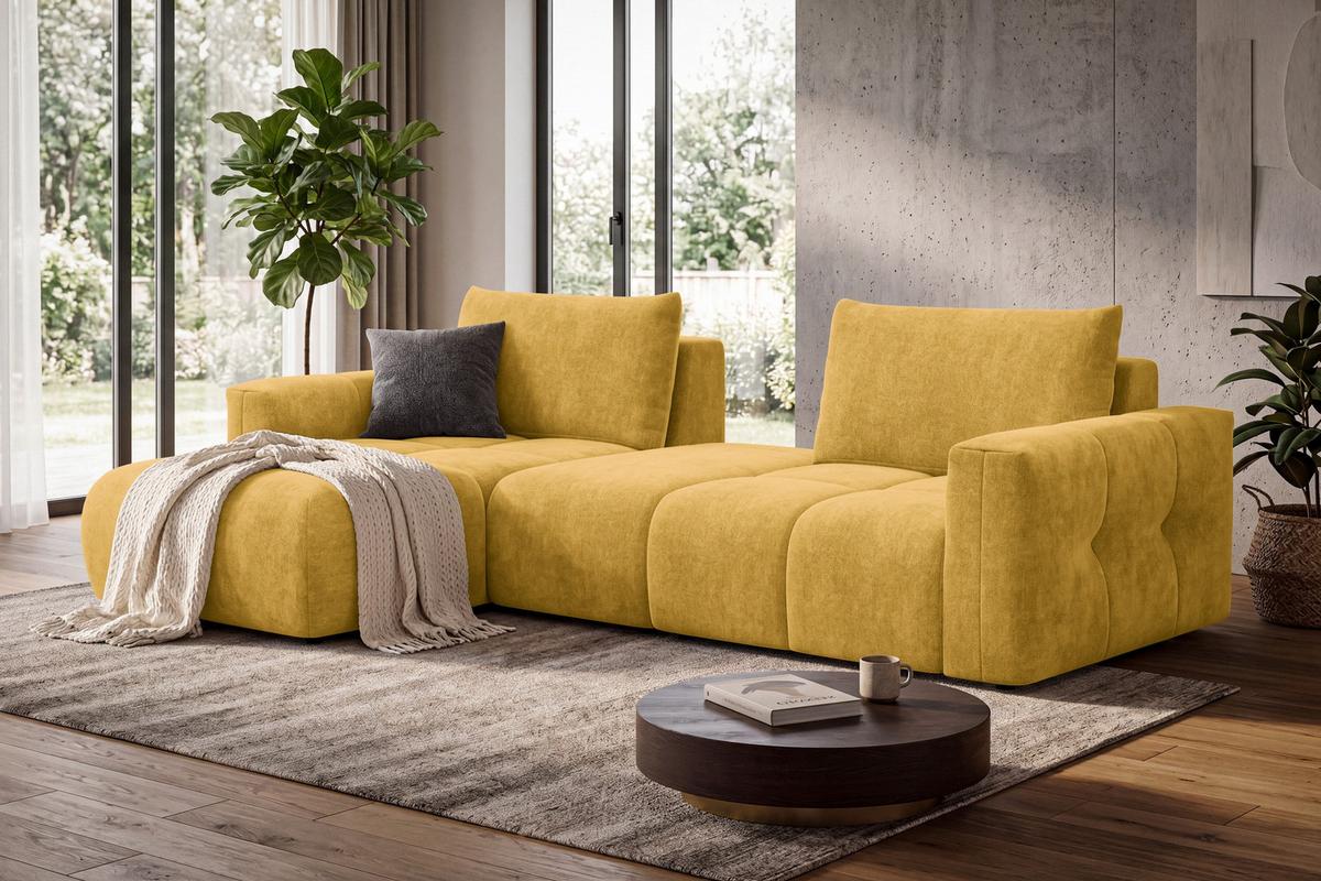 ECKSOFA VERONA 4-Sitzer LINKS, Gelb - Gelb/Schwarz, Holz/Textil (282/173cm) - Courtois Laville