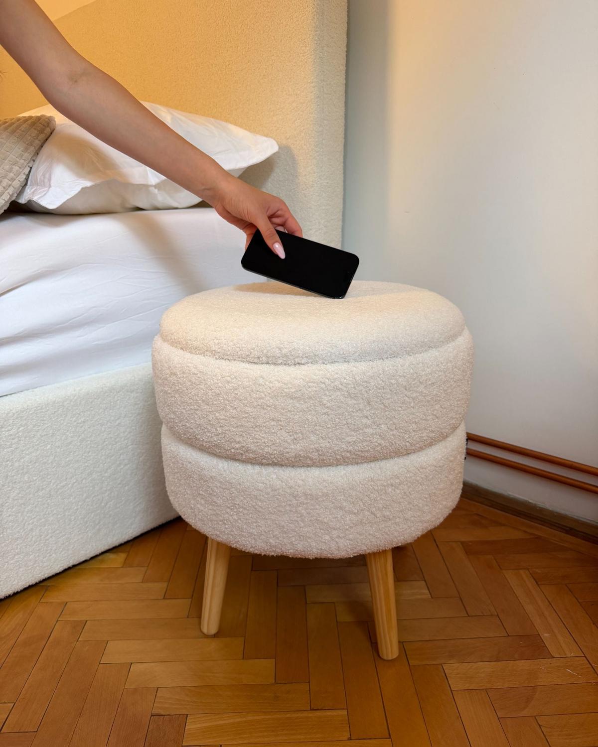 HOCKER Weiß Okaton - Weiß/Braun, Textil (44/48/44cm) - Beliani