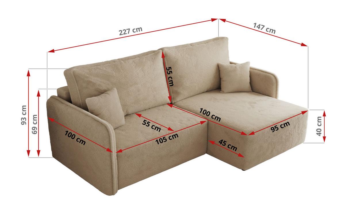 ECKSCHLAFSOFA MESTO L Beige Plüsch - links - Beige/Schwarz, Kunststoff/Textil (227/147cm) - MKS