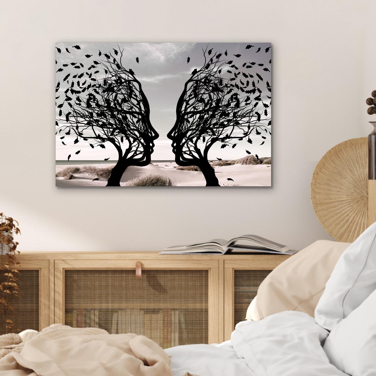 METALLBILD Strand - Meer - Menschen - Baum - Moderne Kunst Wandbild 60x40 cm - Hellgrau, Metall (60/40cm) - MuchoWow