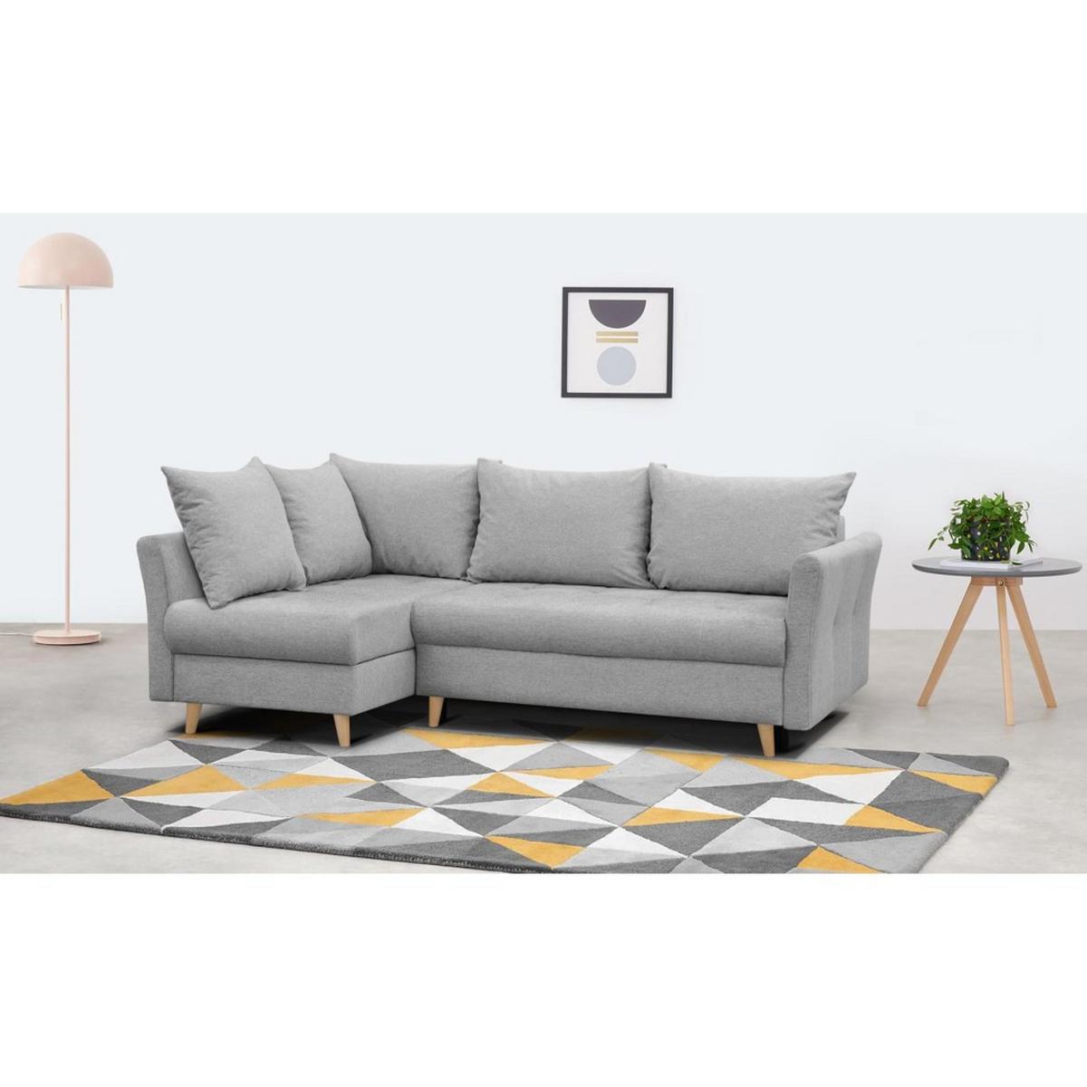 ECKSCHLAFSOFA Neron mit 2 Bettkasten und Beine in Buchefarbe, Hellgrau, links - Buchefarben/Hellgrau, Textil (233/148cm) - Beautysofa