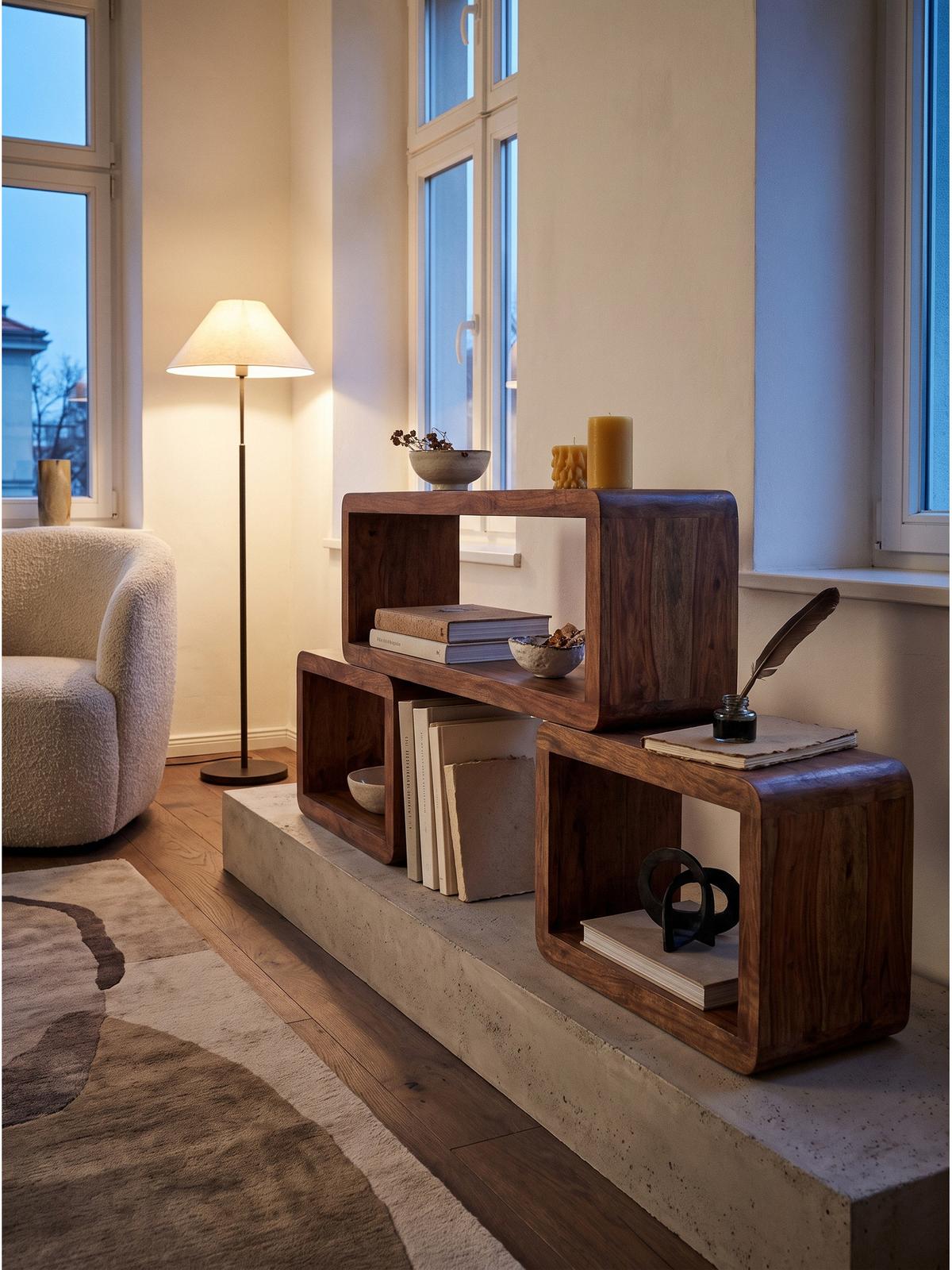 WÜRFELREGAL-SET RAVELLO, Dunkles Massivholz, 80 x 15 x 20 cm - Braun, Holz (80/20/15cm) - KADIMA DESIGN