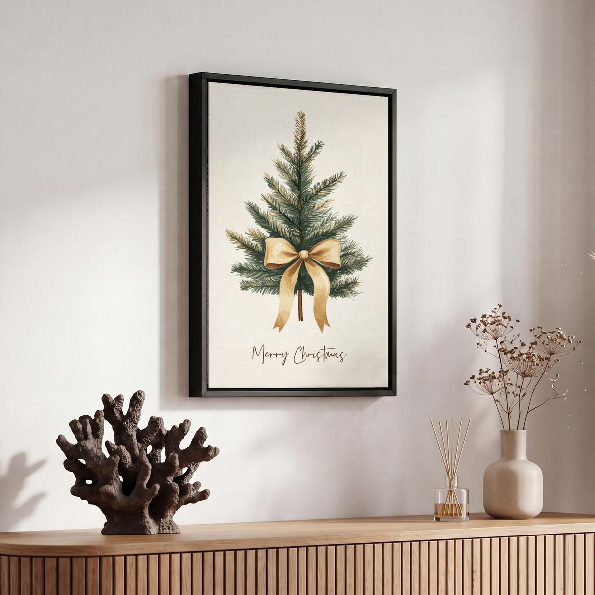 LEINWAND Bilder mit Rahmen - Weihnachtsbaum - Weihnachten - Frohe Weihnachten - Beige - 20x30 - Sandfarben, Textil (20/30cm) - MuchoWow
