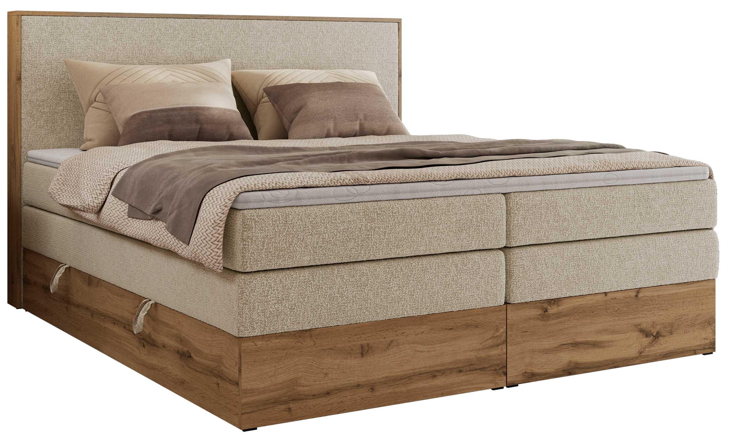 BOXBETT WOOD CLASSIC KING 200/200 - Creme Strukture - H3 - Creme, Textil (200/200cm) - MKS