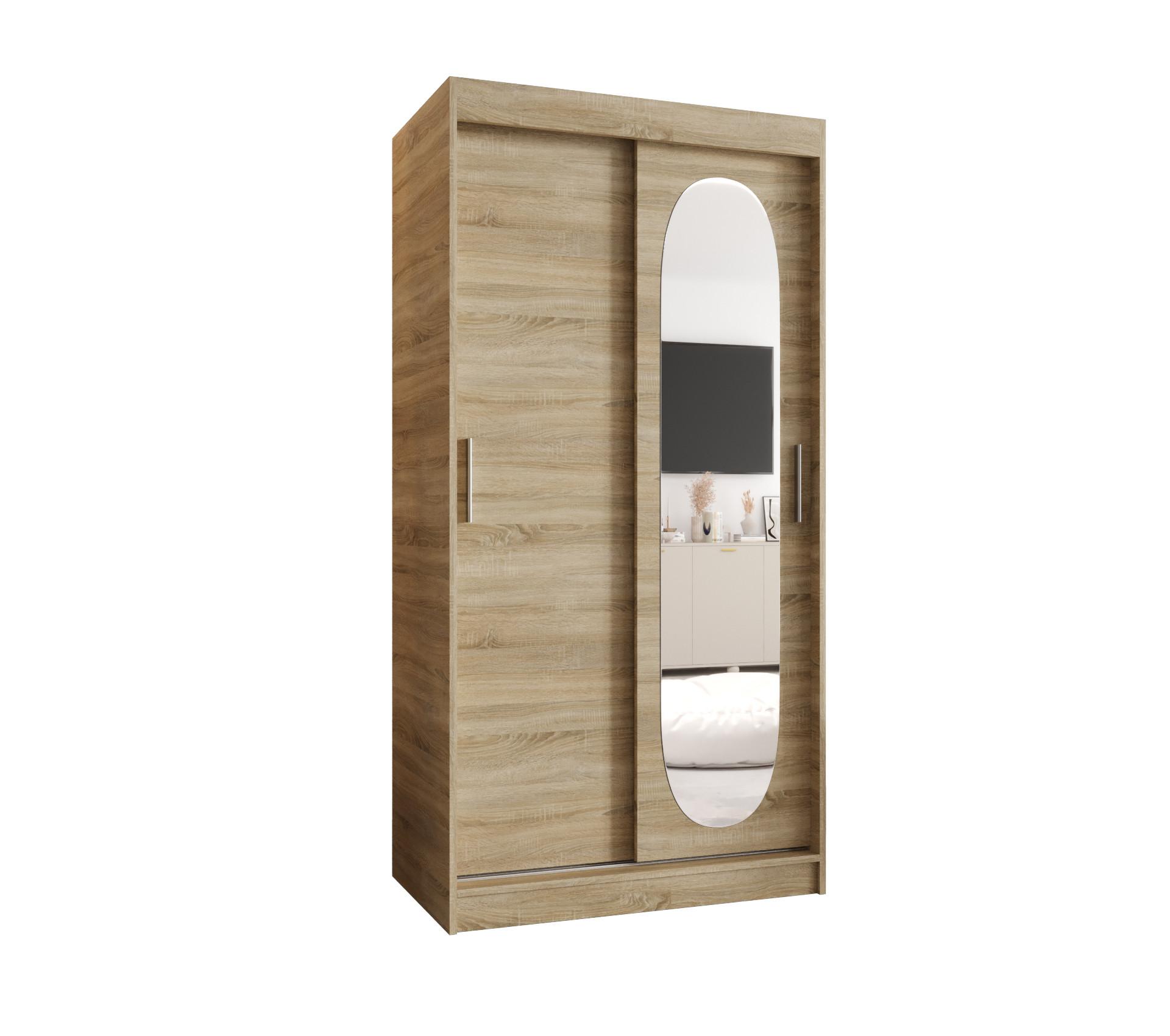 SCHIEBETÜRENSCHRANK mit Spiegel ROYAL 200/100/62 2-türig - Silberfarben/Sonoma Eiche, Holz (100/62/100cm) - MÖBEL KRYSPOL