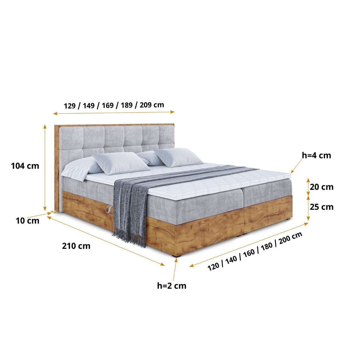 BOXBETT mit Matratze H4 und Lattenrost - LOLLI7 - 140x200 - Dunkelgrau - Grau, Holzwerkstoff/Kunststoff (140/200cm) - ALTDECOR