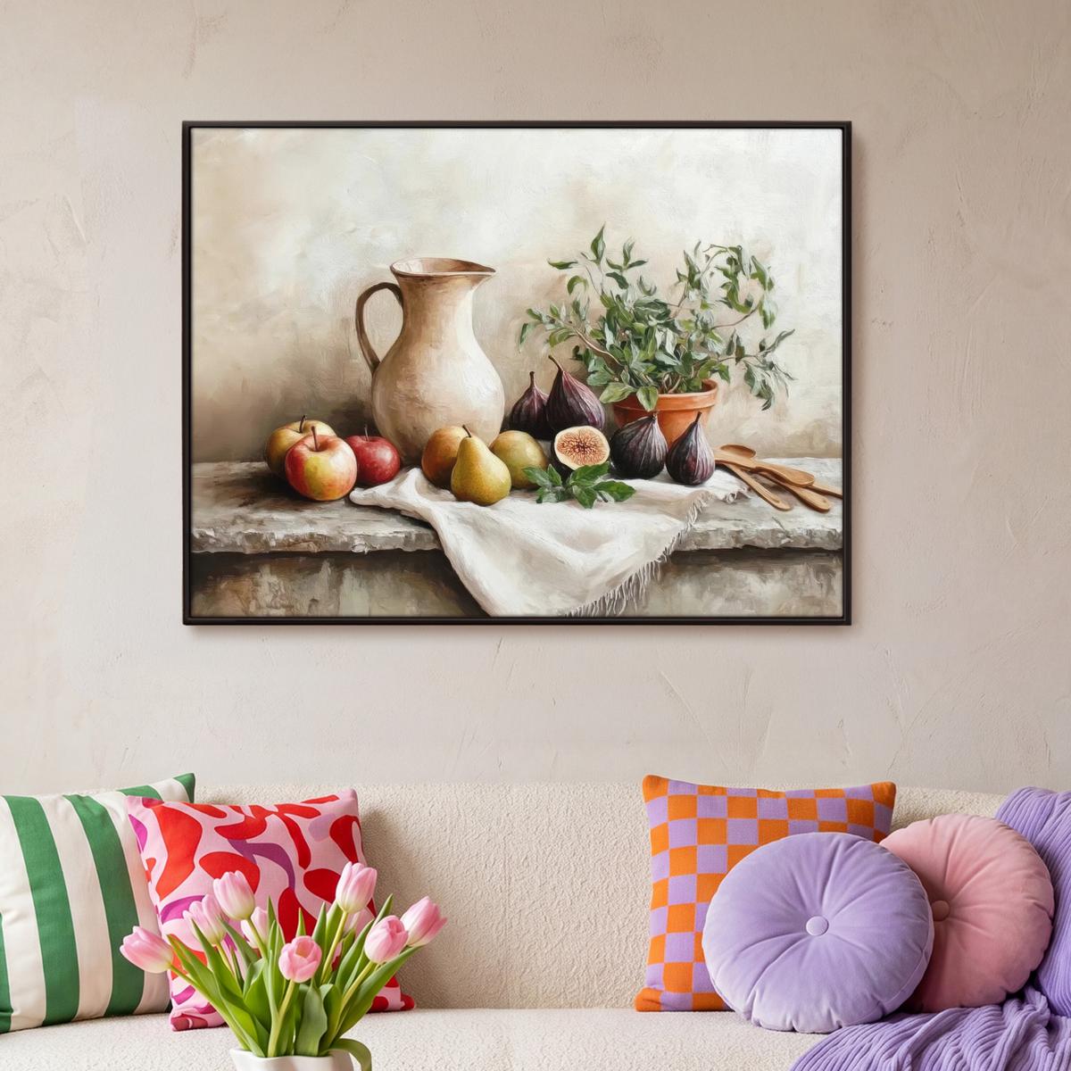 LEINWAND Bilder mit Rahmen - Obst - Kräuter - Ländlich - 100x70 - Naturfarben, Textil (100/70cm) - MuchoWow
