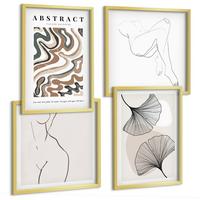 BILDER SET 4er Set - 50x50 cm & 40x60 cm Goldrahmen - Abstrakte Boho-Blattformen - Goldfarben, Kunststoff (50/50cm) - TULUP