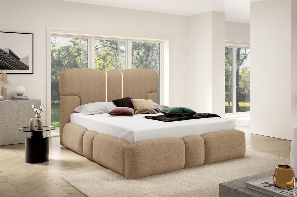 POLSTERBETT Jordan Komplettset - Braun, Holzwerkstoff/Textil (200/200cm) - Fun Möbel