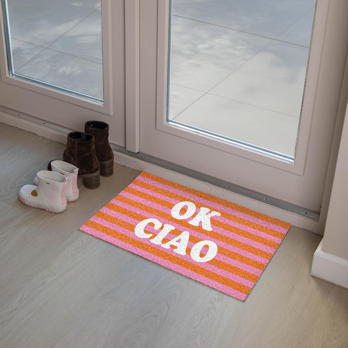FUSSMATTE Ciao - Zitat - Streifen Sauberlaufmatte 60x40 cm - Orange, Kunststoff (60/0.4cm) - MuchoWow