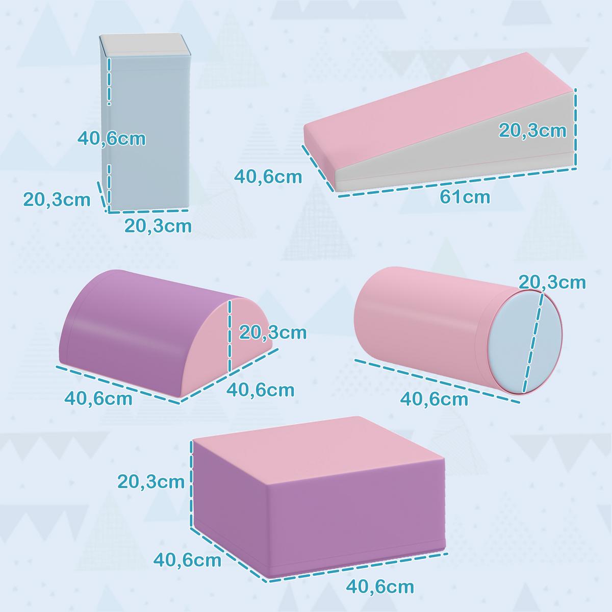 BAUSTEINSET 5er-Set Schaumstoff Bausteine Bauspielzeug für 1-3 Jahre alt Kinder - Pink, Kunststoff (40.6/20.3/40.6cm) - HOMCOM