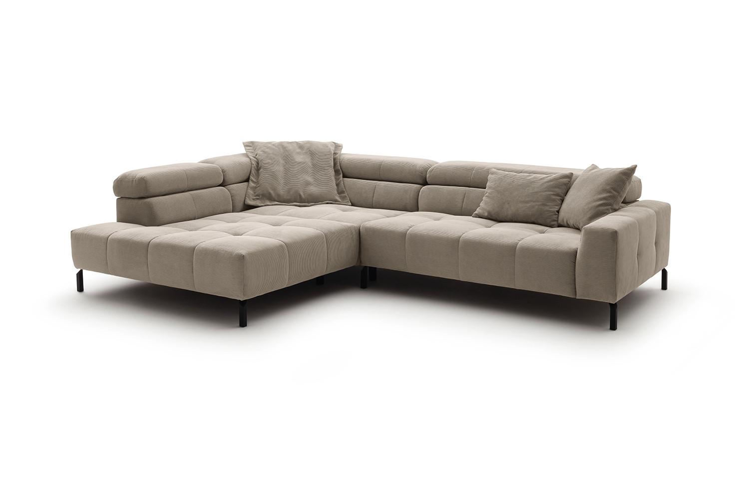 ECKSOFA OHIO Beige Cord - Beige/Schwarz, Textil/Metall (311/219cm) - KAWOLA