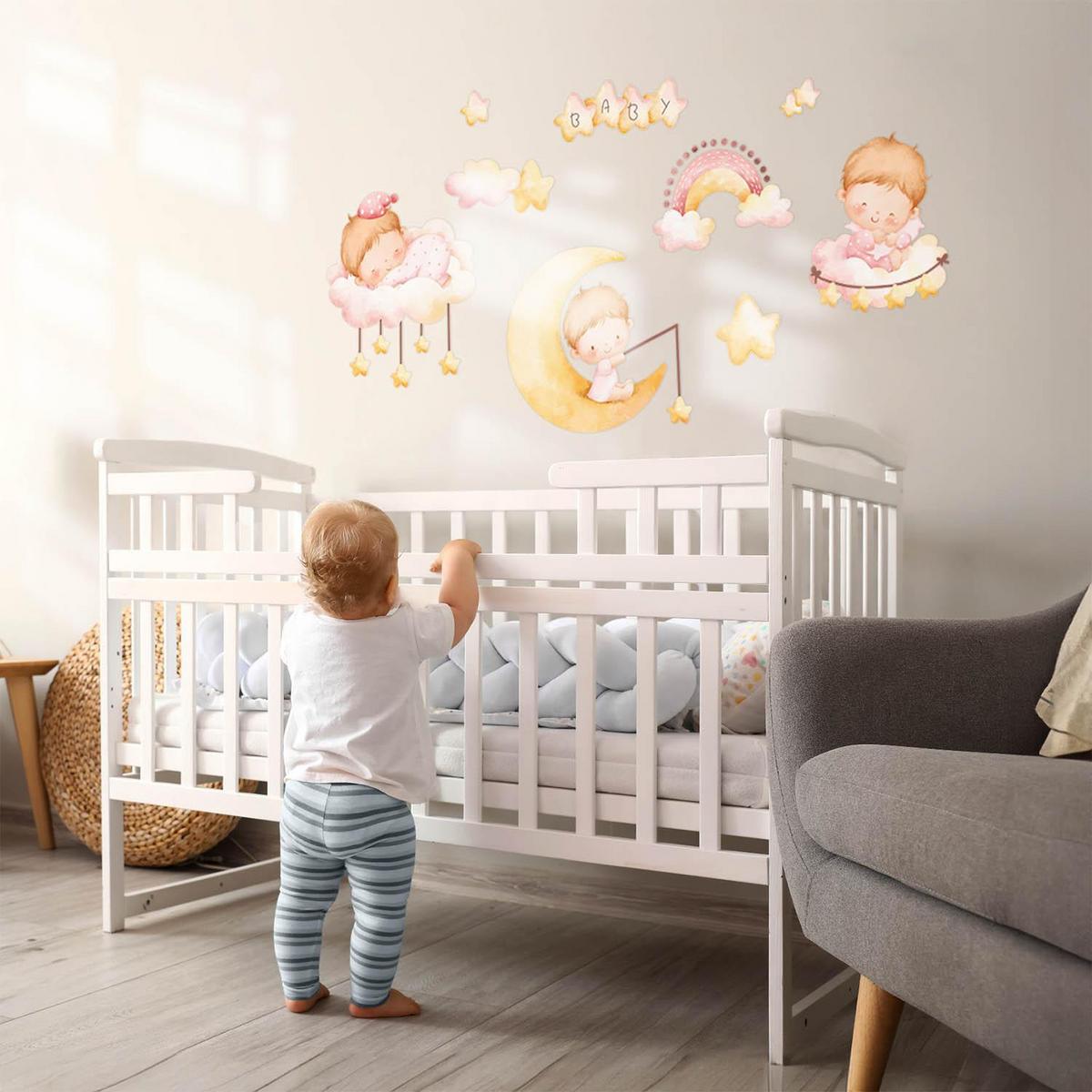 WANDAUFKLEBER 80x106cm - Babys auf den Wolken - Multicolor, Kunststoff (80/106/0.1cm) - Wallfluent