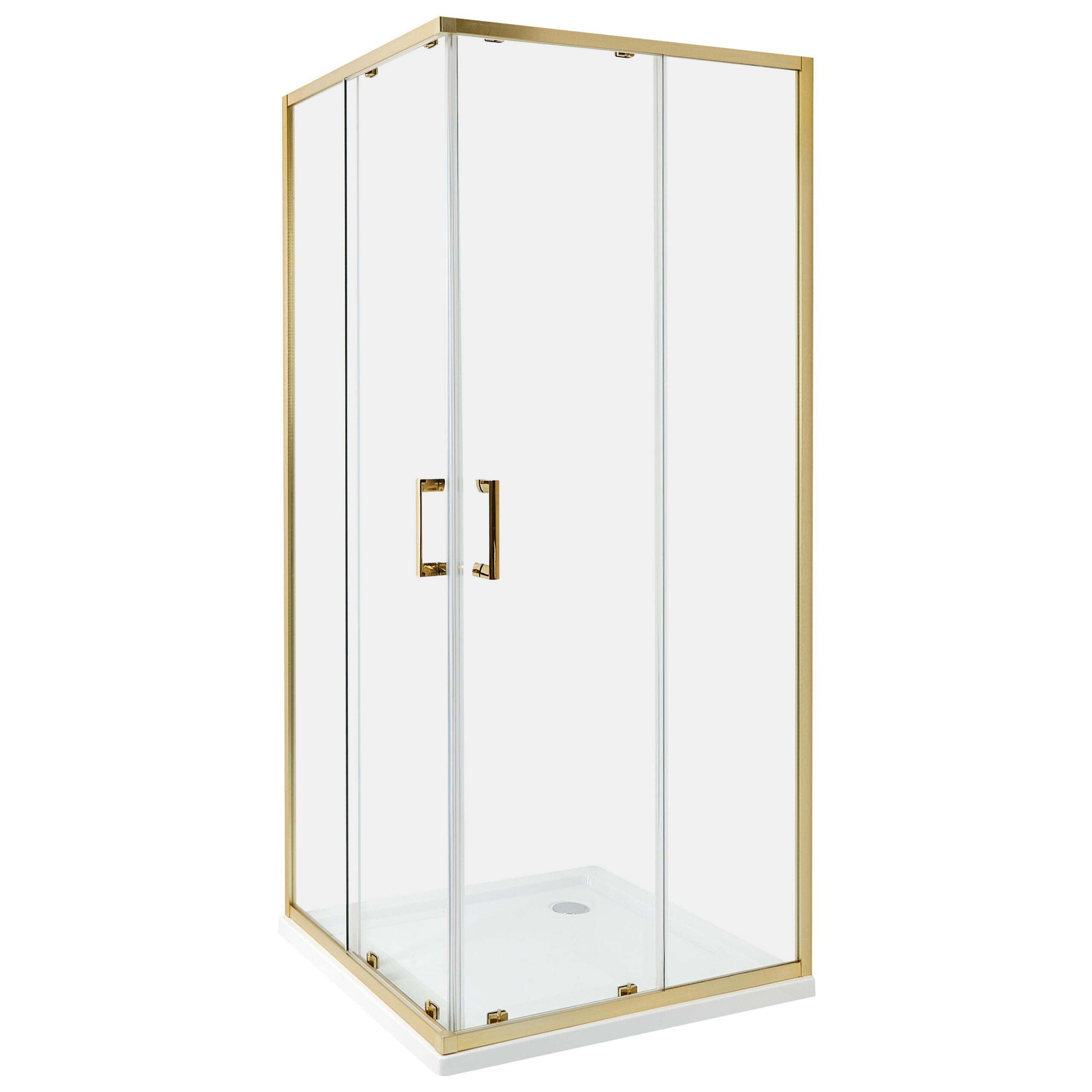 DUSCHKABINE 80/80/185 cm Gold Tela - Transparent/Goldfarben, Glas (80/80/185cm) - Beliani