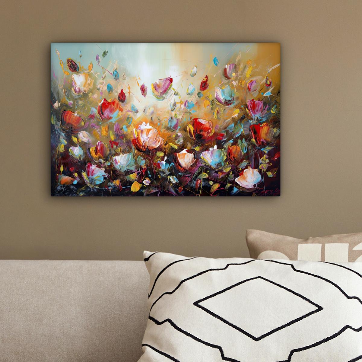 LEINWANDBILD Blumen - Kunst - Natur - Ölgemälde Deko Schlafzimmer 30x20 cm - Multicolor, Textil (30/20cm) - MuchoWow