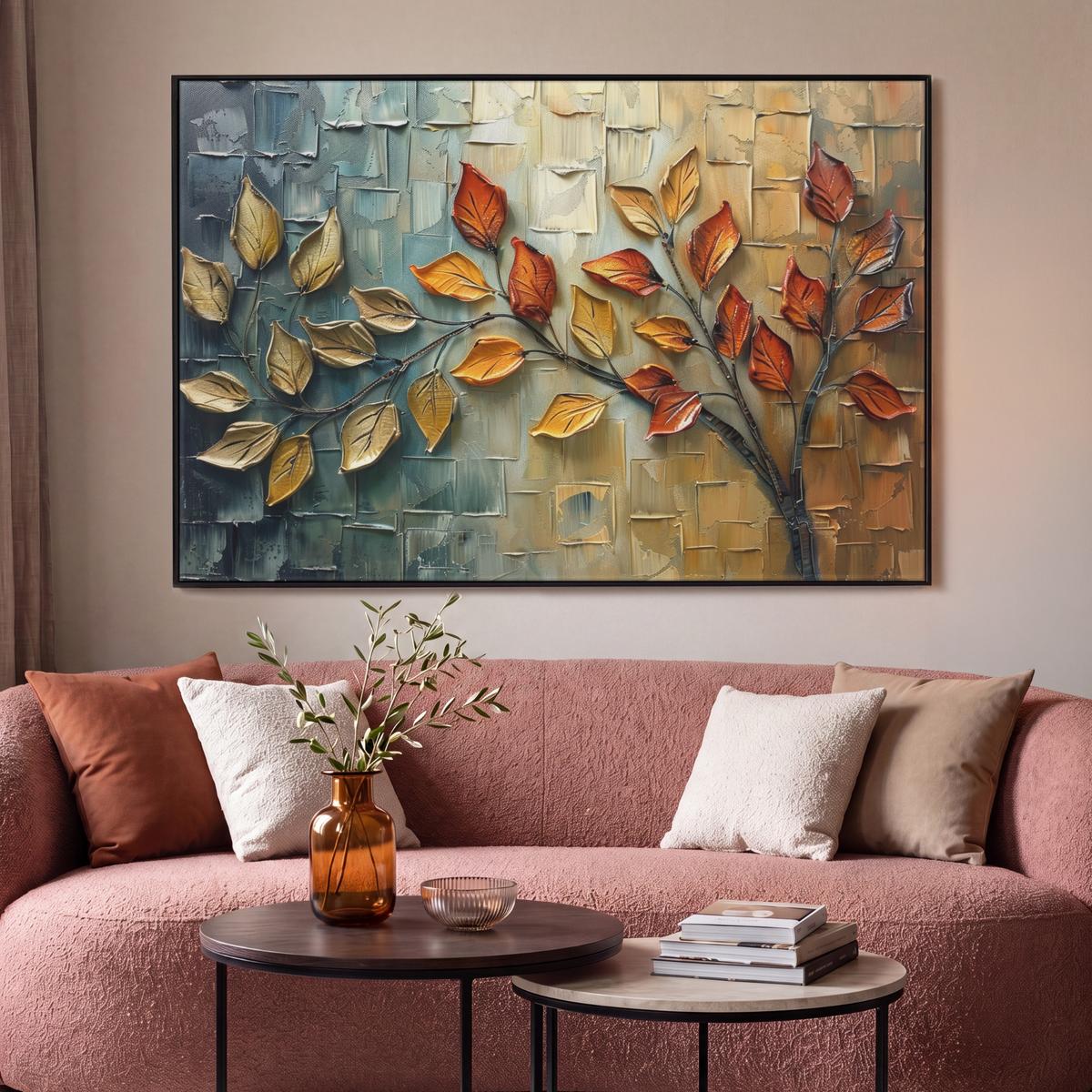 LEINWAND Bilder mit Rahmen - Baum - Abstrakt - Natur - Kunst - 120x80 - Goldfarben, Textil (120/80cm) - MuchoWow