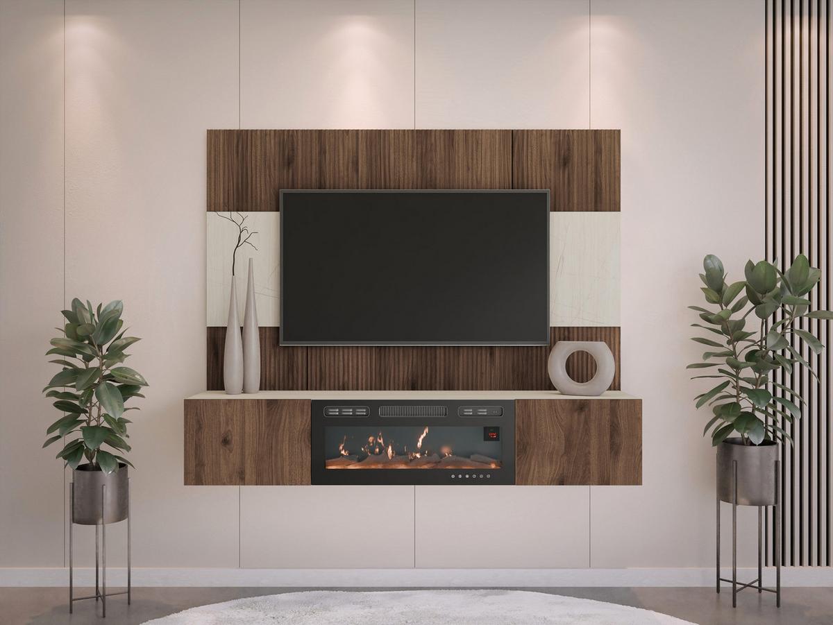 WOHNWAND Deromi III mit Kamin - Braun, Holzwerkstoff (180/150/38cm) - MIRJAN24