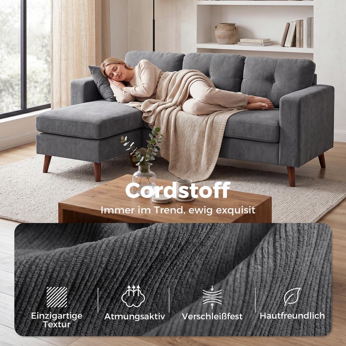 ECKSOFA Polyester Dunkelgrau - Dunkelgrau/Schwarz, Holzwerkstoff/Kunststoff (137/192cm) - HOMCOM
