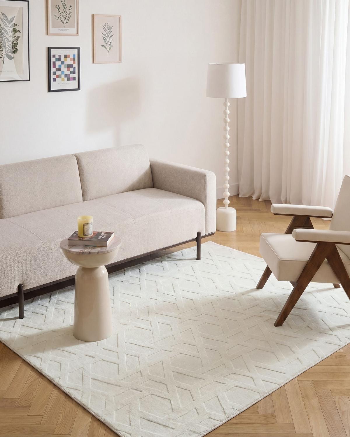 TEPPICH Cremeweiß 160/160 cm Antero - Creme/Weiß, Textil (160/160cm) - Beliani